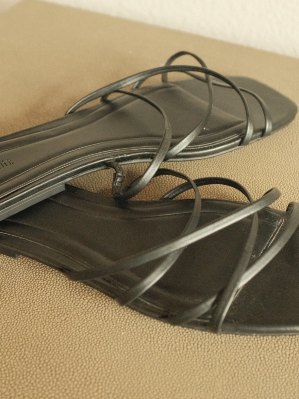 Open Edit Nordstrom Black Strappy Square Toe Flat Slide Sandals 10